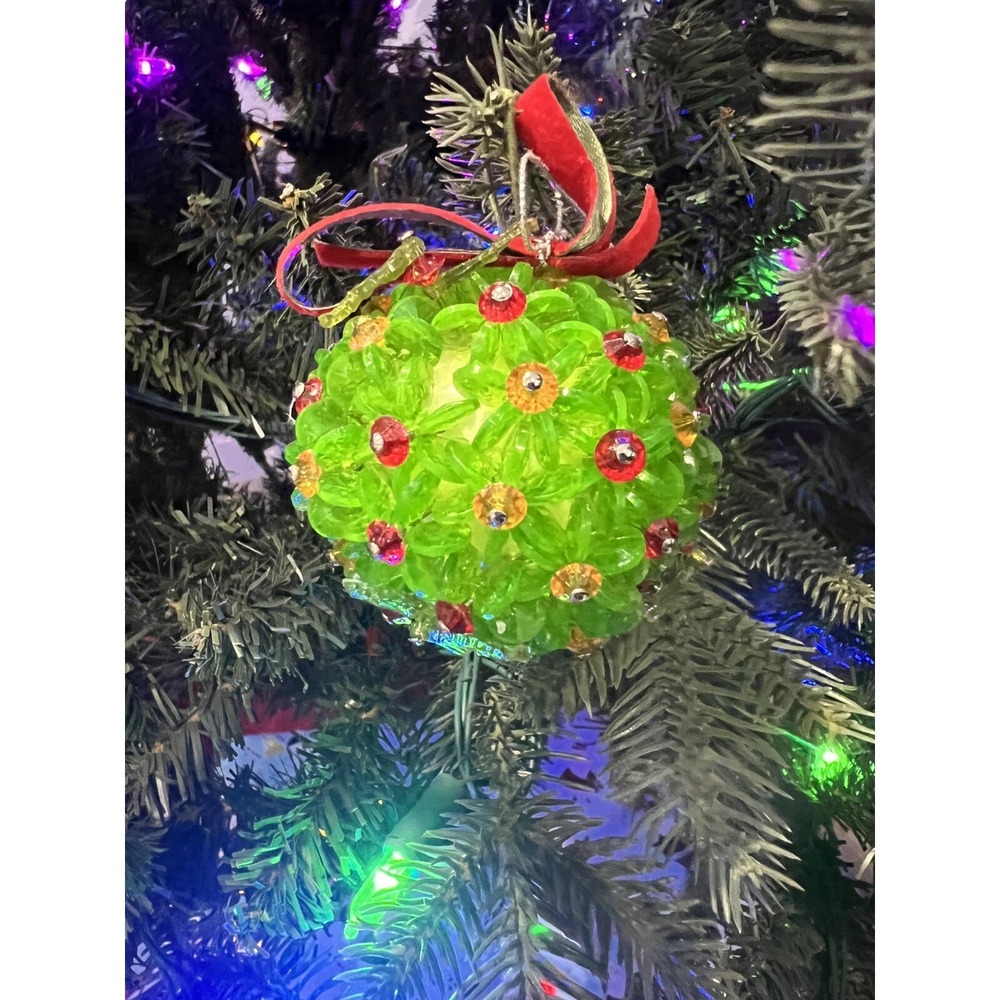 Vintage Push Pin Christmas Ornament Mid Century Modern Green Red Orange